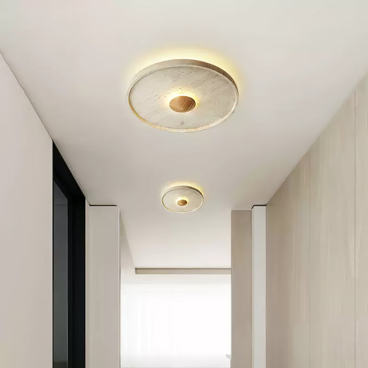 Travertine and Wood Round Ceiling Light Flush Mount 16.5 in Set of 2 8