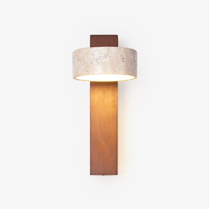 Travertine and Wood Wall Lamp Round Stone Head 9.1 in Set of 3 1