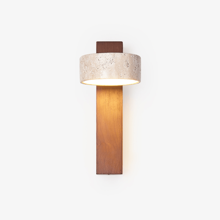Travertine and Wood Wall Lamp Round Stone Head 9.1 in Set of 3 6