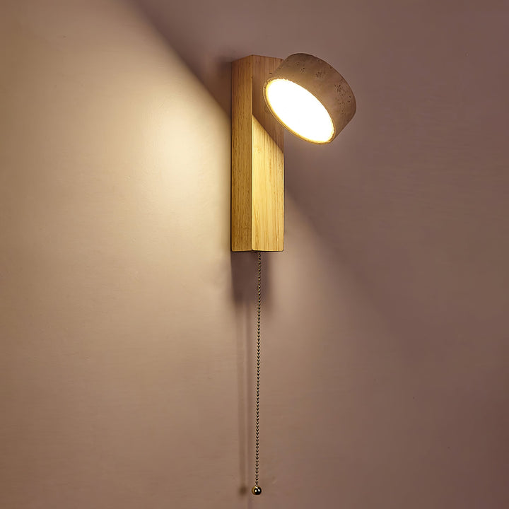 Travertine and Wood Wall Lamp Round Stone Head 9.1 in Set of 3 8