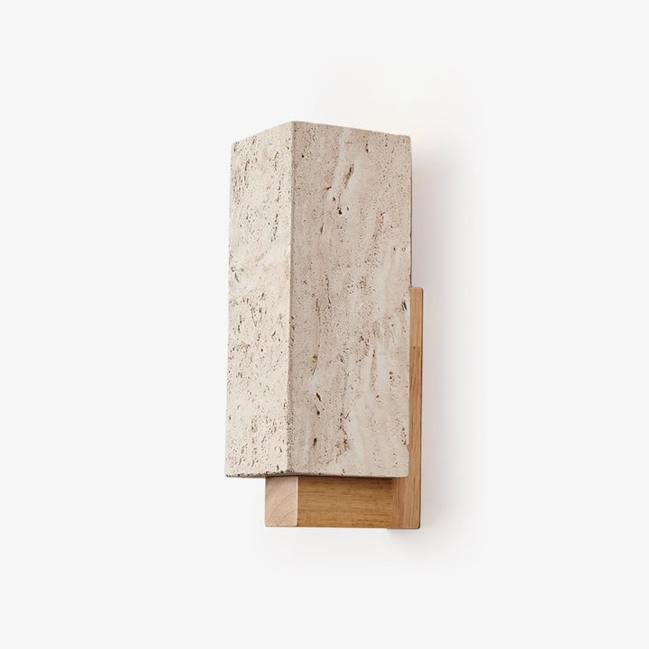 Travertine Block Wall Sconce Wood Back Pull Chain 11.4 in 1