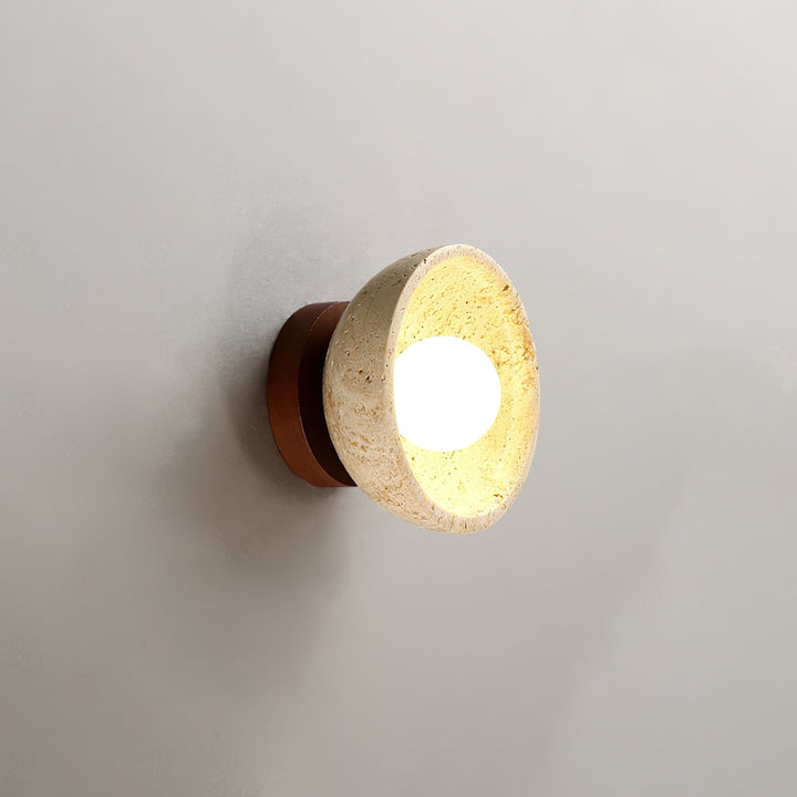 Travertine Bowl Wall Sconce Yellow Stone and Wood 5.9 in Walnut and Yellow Travertine 1