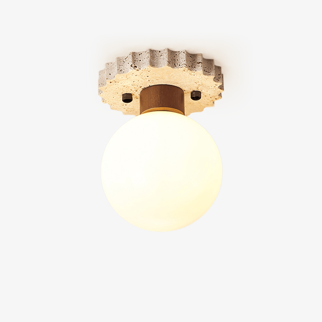 Travertine Ceiling Light Frosted Glass Globe 5.1 in Set of 3 1