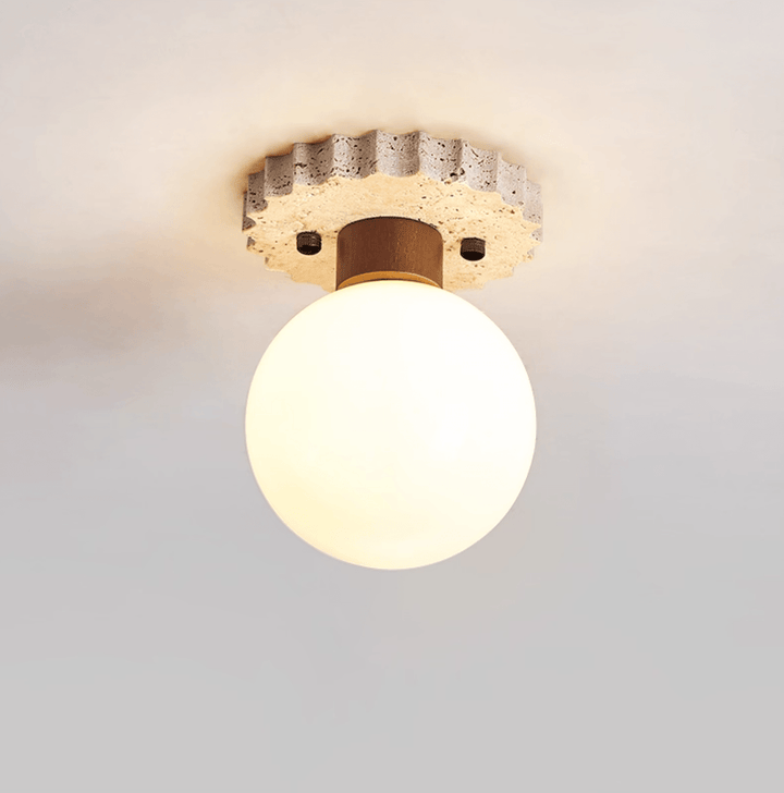 Travertine Ceiling Light Frosted Glass Globe 5.1 in Set of 3 2