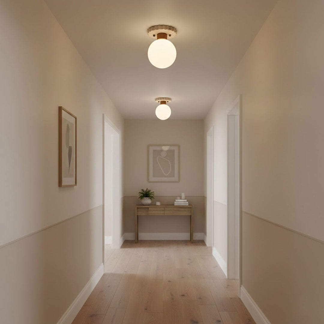 Travertine Ceiling Light Frosted Glass Globe 5.1 in Set of 3 5
