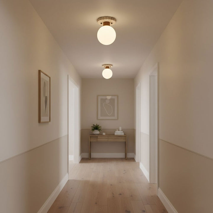 Travertine Ceiling Light Frosted Glass Globe 5.1 in Set of 3 5