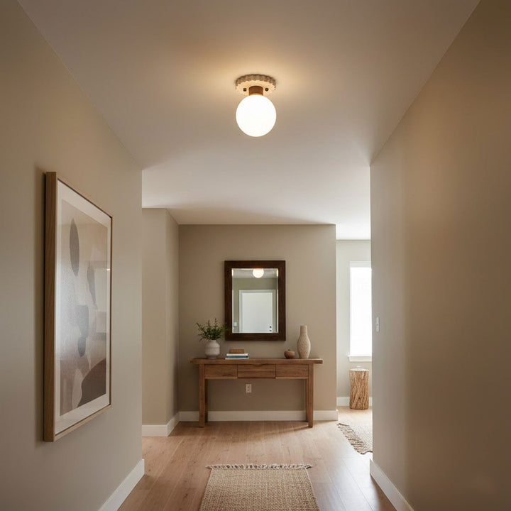 Travertine Ceiling Light Frosted Glass Globe 5.1 in Set of 3 6