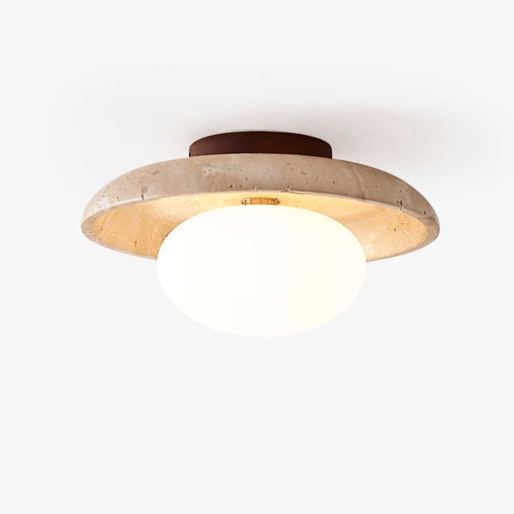 Travertine Ceiling Light Opal Glass Globe 9.8 in 1