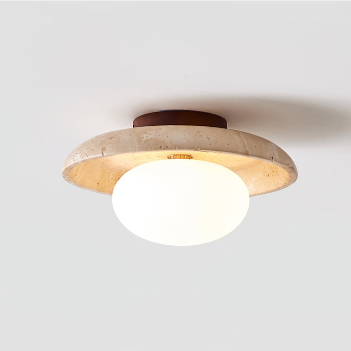 Travertine Ceiling Light Opal Glass Globe 9.8 in 2