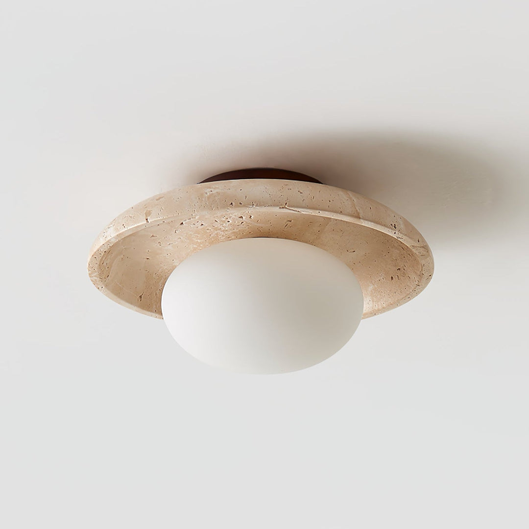 Travertine Ceiling Light Opal Glass Globe 9.8 in 3
