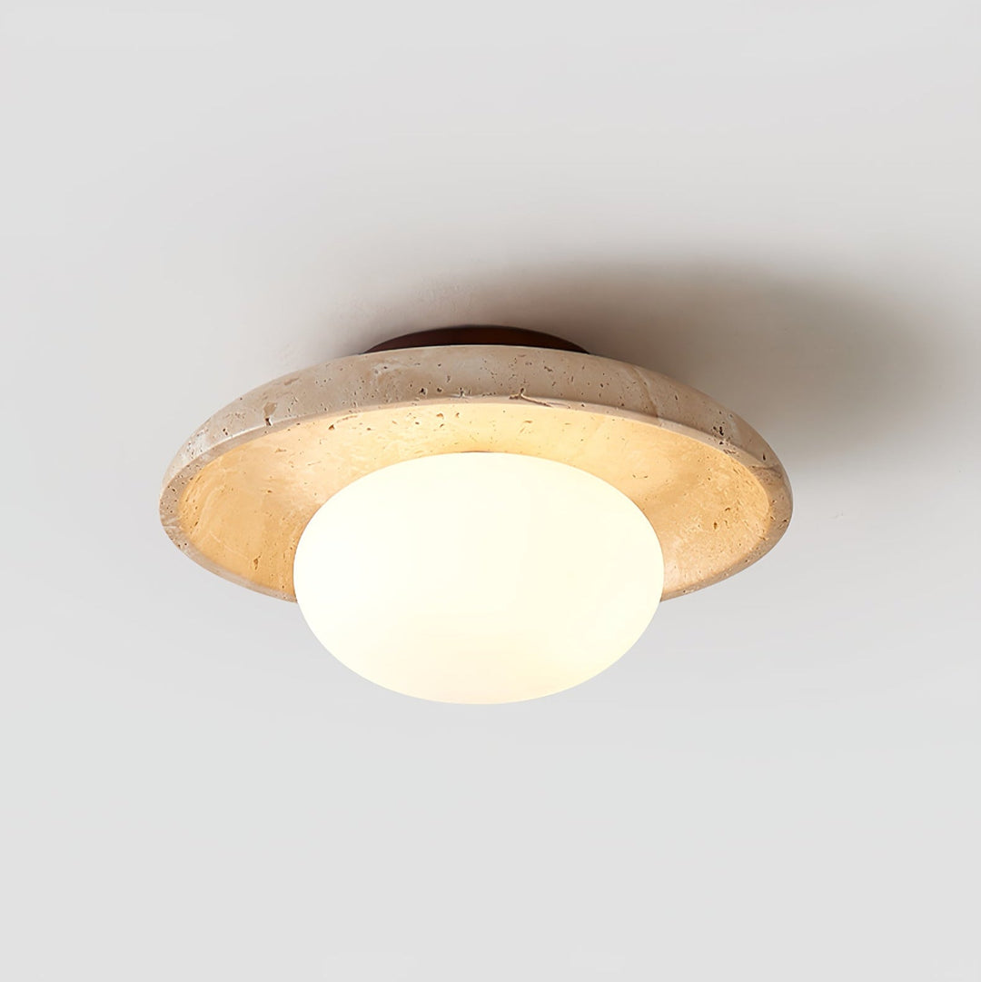 Travertine Ceiling Light Opal Glass Globe 9.8 in 4