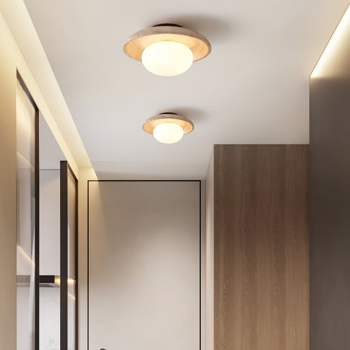 Travertine Ceiling Light Opal Glass Globe 9.8 in 5