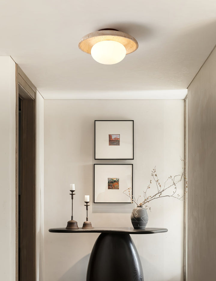 Travertine Ceiling Light Opal Glass Globe 9.8 in 6