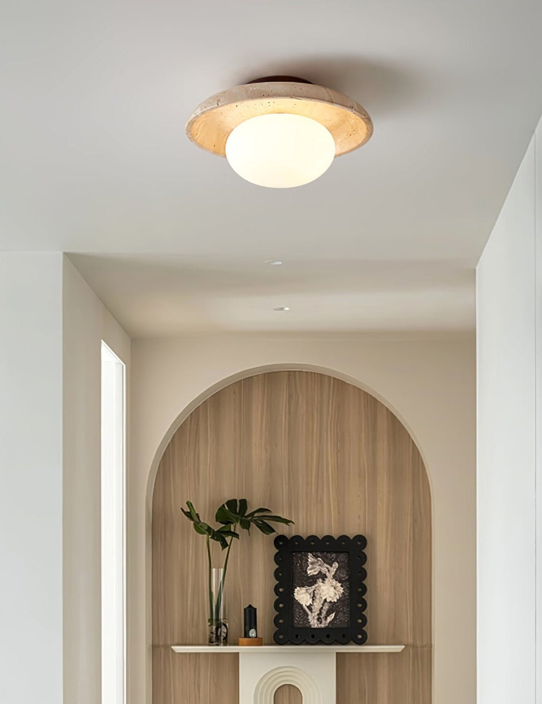 Travertine Ceiling Light Opal Glass Globe 9.8 in 8