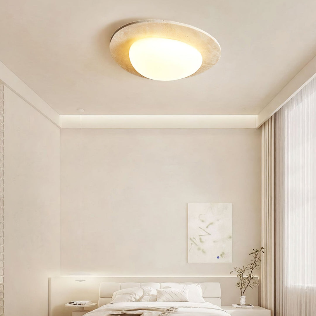 Travertine Ceiling Light Organic Stone Frame 12.6 in Set of 3 3