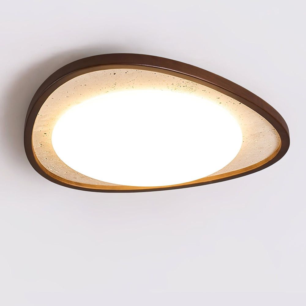 Travertine Ceiling Light Pebble Shape Walnut Rim 22.8 in Set of 2 2