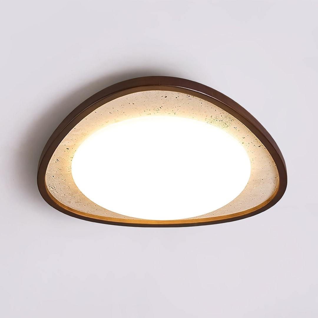 Travertine Ceiling Light Pebble Shape Walnut Rim 22.8 in Set of 2 3