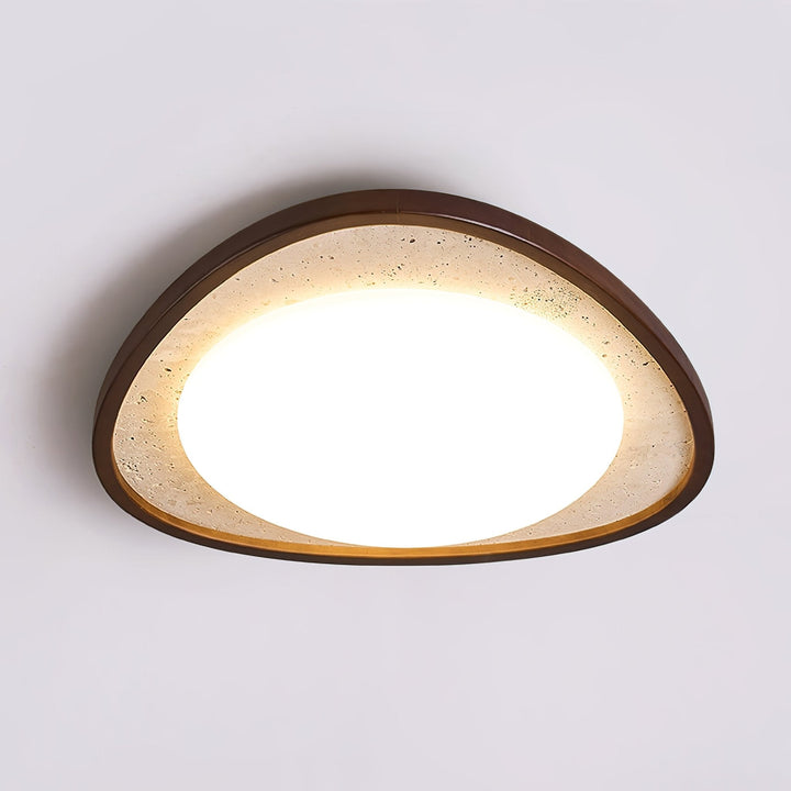 Travertine Ceiling Light Pebble Shape Walnut Rim 22.8 in Set of 2 3