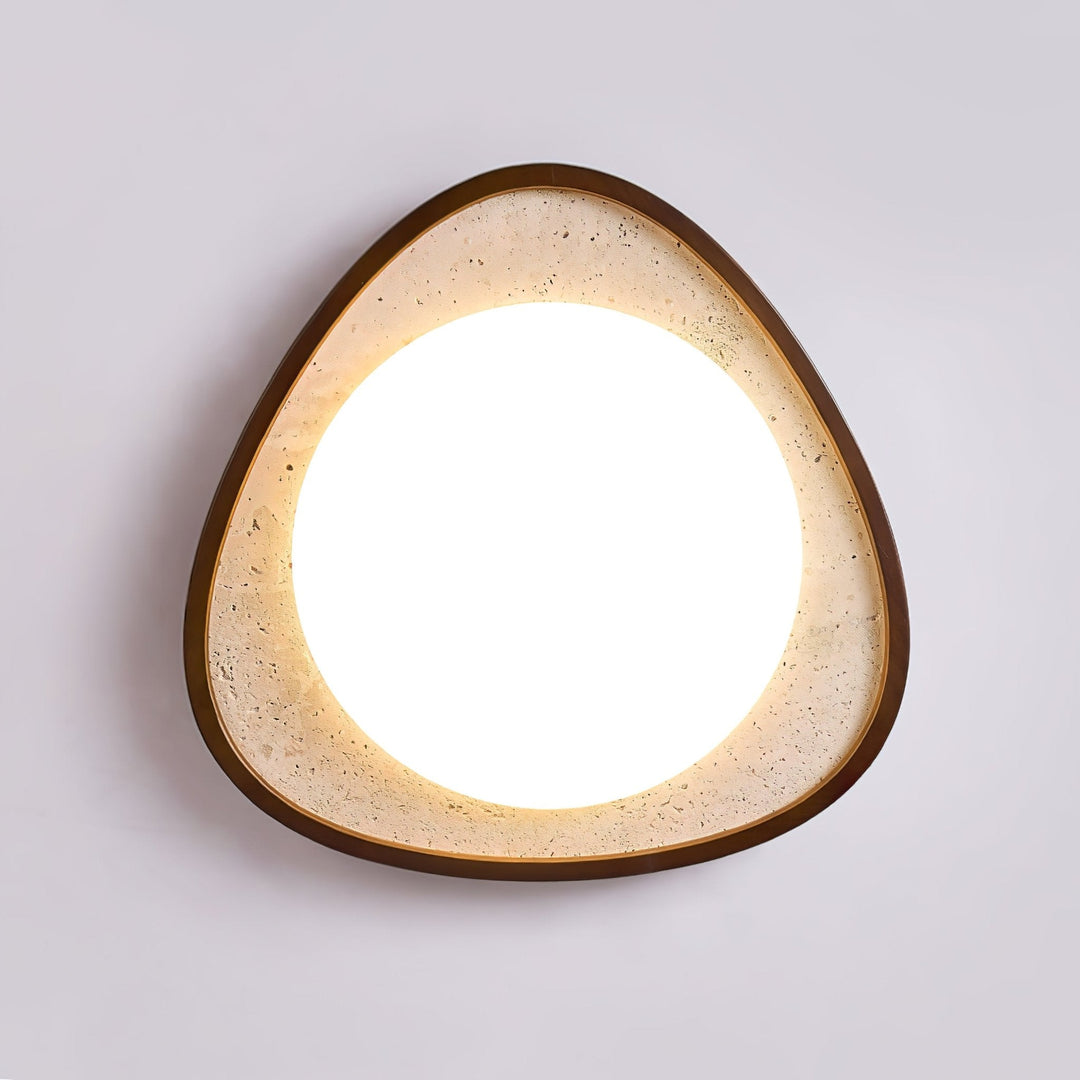 Travertine Ceiling Light Pebble Shape Walnut Rim 22.8 in Set of 2 6
