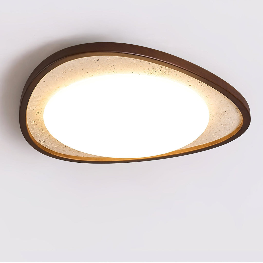 Travertine Ceiling Light Pebble Shape Walnut Rim 22.8 in Set of 2 7
