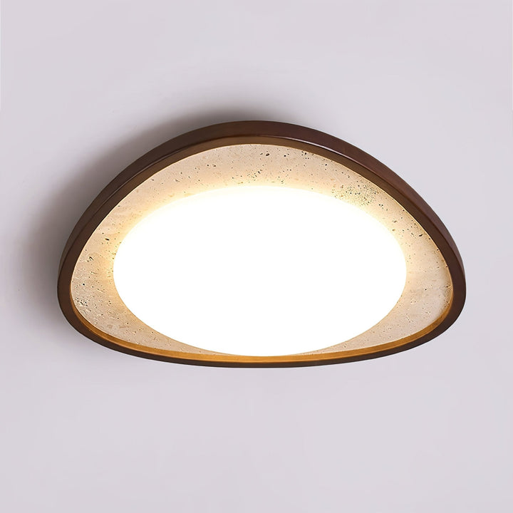 Travertine Ceiling Light Pebble Shape Walnut Rim 22.8 in Set of 2 8