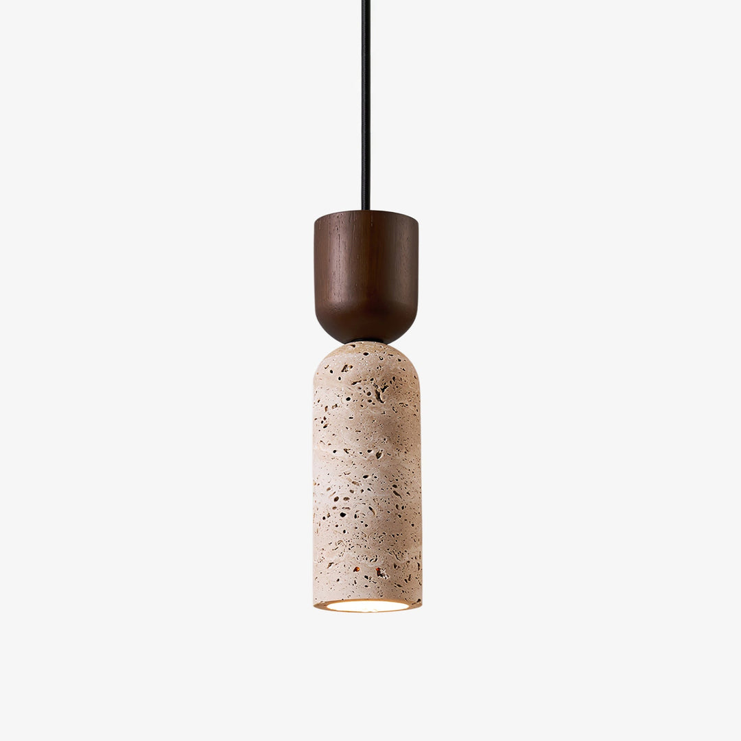 Travertine Column Pendant Light Walnut Cap 2.6 in Set of 2 1