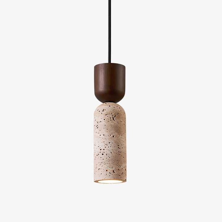 Travertine Column Pendant Light Walnut Cap 2.6 in Set of 2 1