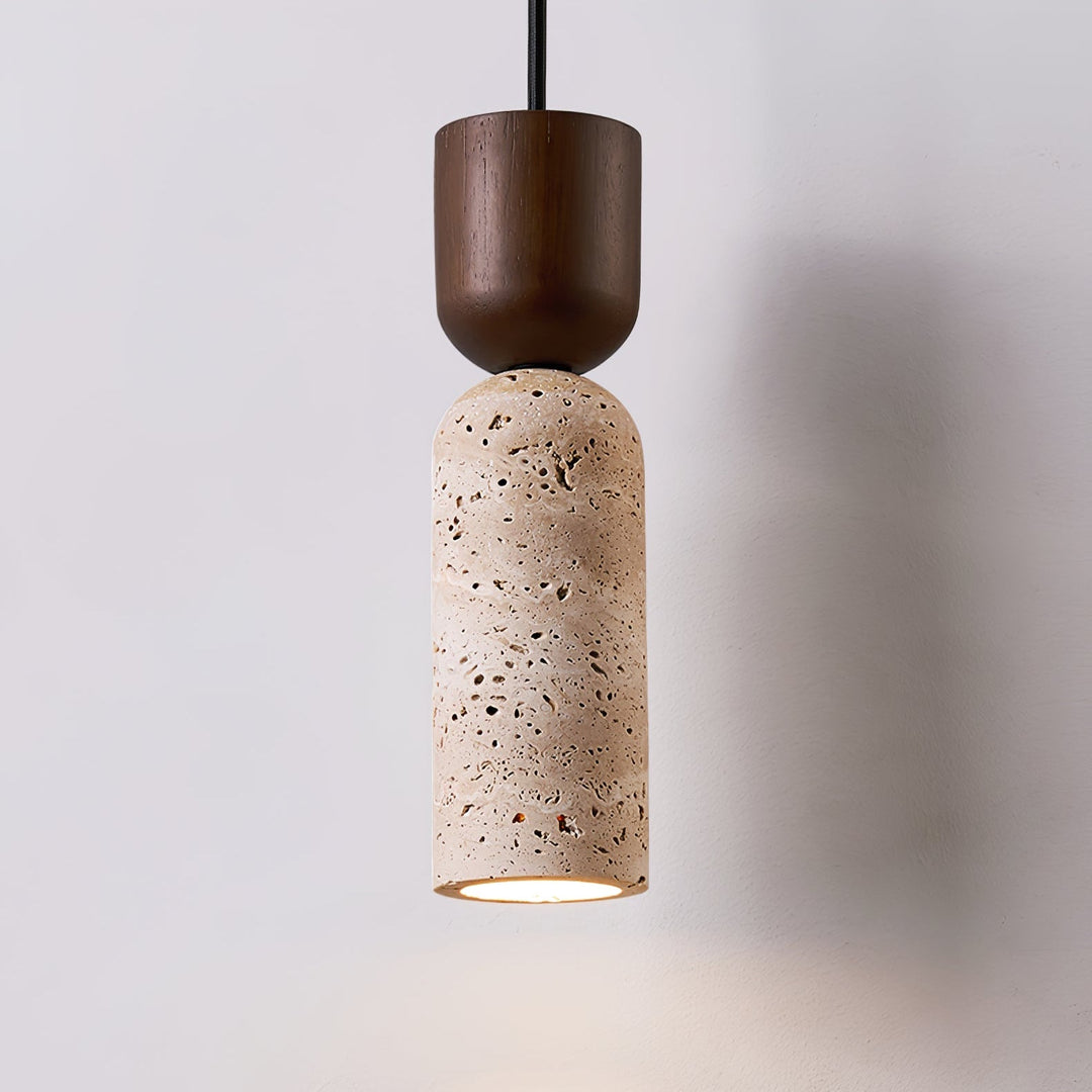 Travertine Column Pendant Light Walnut Cap 2.6 in Set of 2 2