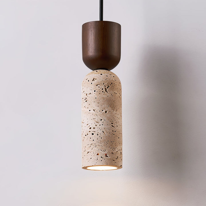 Travertine Column Pendant Light Walnut Cap 2.6 in Set of 2 2