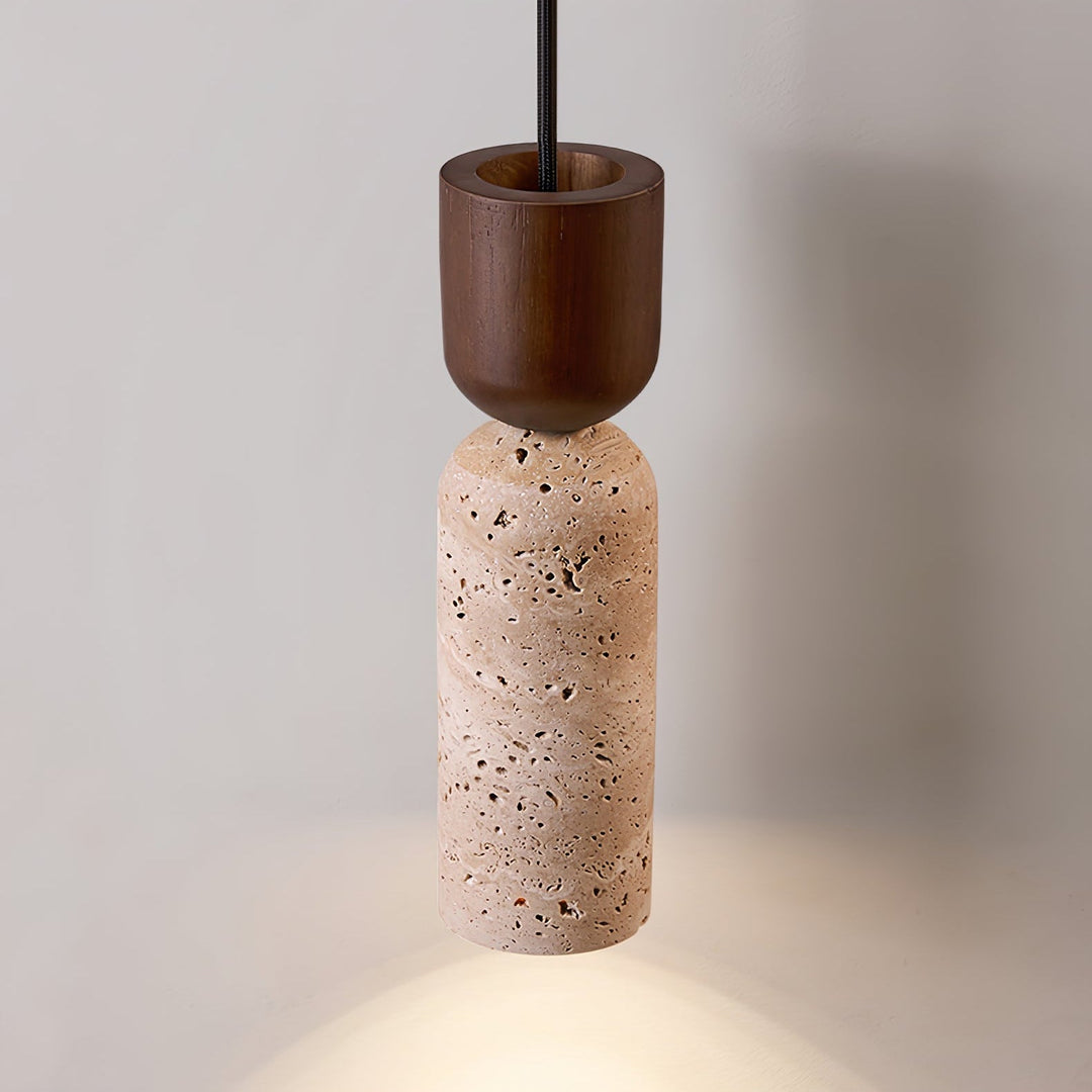 Travertine Column Pendant Light Walnut Cap 2.6 in Set of 2 3