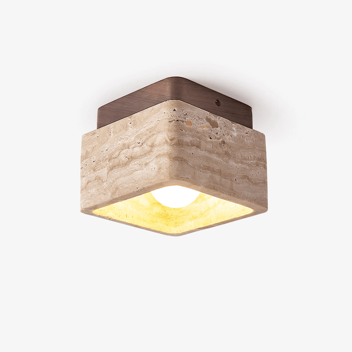 Travertine Cube Ceiling Light Square Stone on Wood 4.7 in Set of 3 1