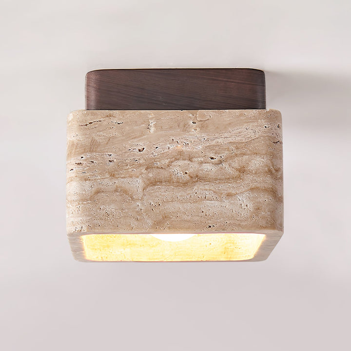 Travertine Cube Ceiling Light Square Stone on Wood 4.7 in Set of 3 3