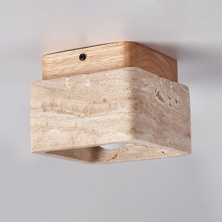 Travertine Cube Ceiling Light Square Stone on Wood 4.7 in Set of 3 4