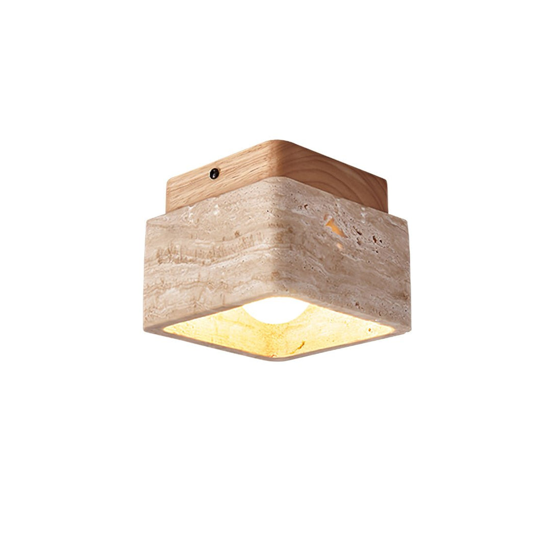 Travertine Cube Ceiling Light Square Stone on Wood 4.7 in Set of 3 5