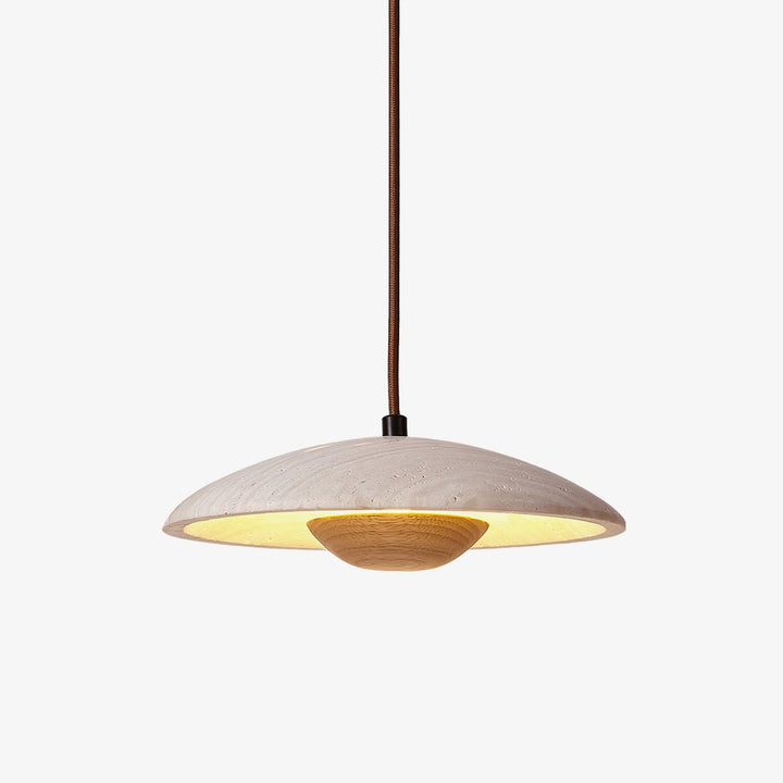 Travertine Disc Pendant Light Solid Wood 9.8 in Set of 2 1