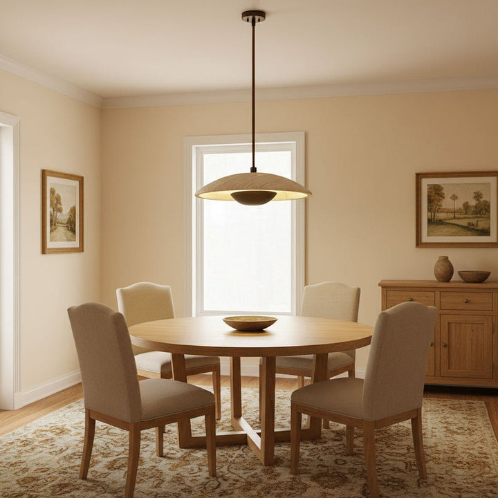 Travertine Disc Pendant Light Solid Wood 9.8 in Set of 2 2