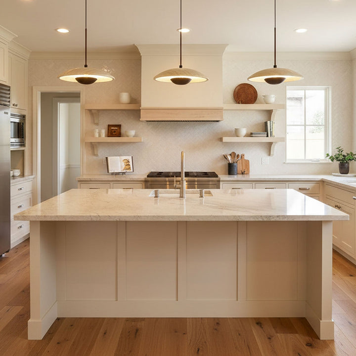 Travertine Disc Pendant Light Solid Wood 9.8 in Set of 2 5