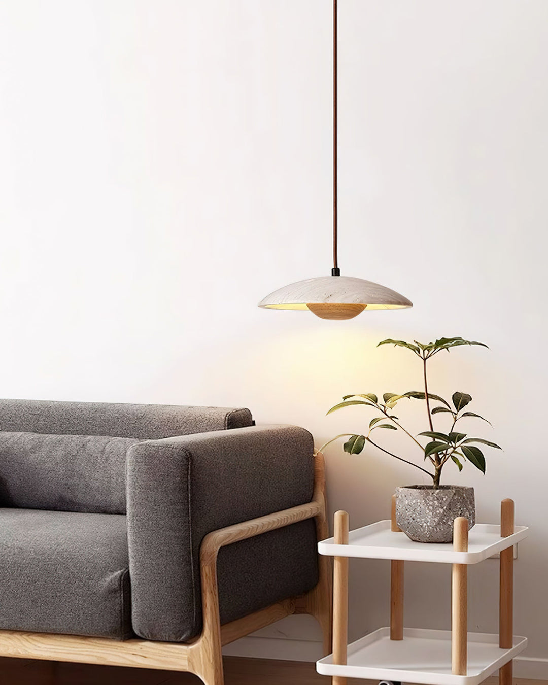 Travertine Disc Pendant Light Solid Wood 9.8 in Set of 2 7
