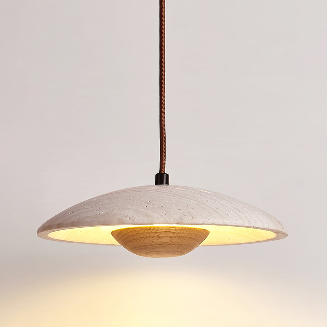 Travertine Disc Pendant Light Solid Wood 9.8 in Set of 2 Natural Wood 2