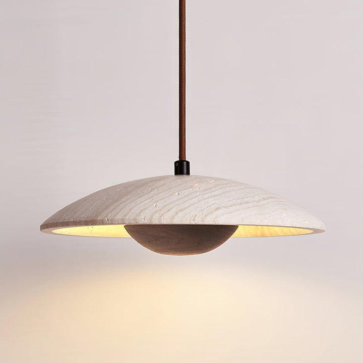 Travertine Disc Pendant Light Solid Wood 9.8 in Set of 2 Walnut 1