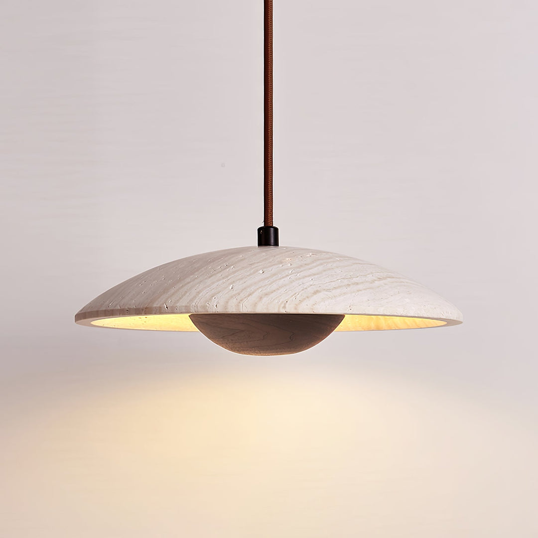 Travertine Disc Pendant Light Solid Wood 9.8 in Set of 2 Walnut 2