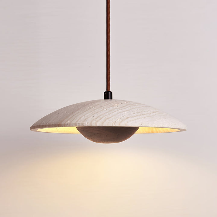 Travertine Disc Pendant Light Solid Wood 9.8 in Set of 2 Walnut 2