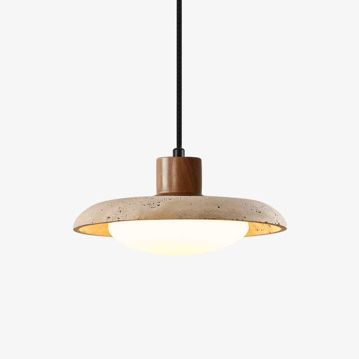 Travertine Disc Pendant Light Walnut Accent 9.8 in 1
