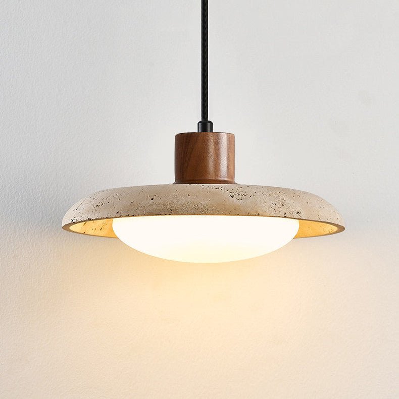 Travertine Disc Pendant Light Walnut Accent 9.8 in 2