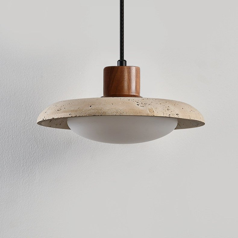 Travertine Disc Pendant Light Walnut Accent 9.8 in 3