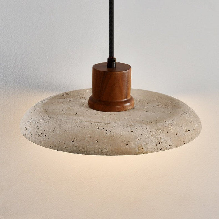 Travertine Disc Pendant Light Walnut Accent 9.8 in 4