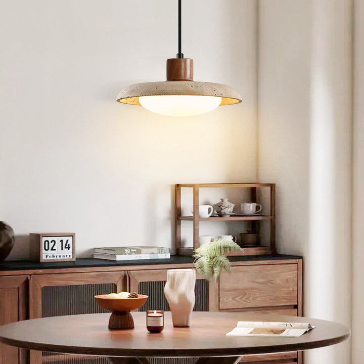 Travertine Disc Pendant Light Walnut Accent 9.8 in 5