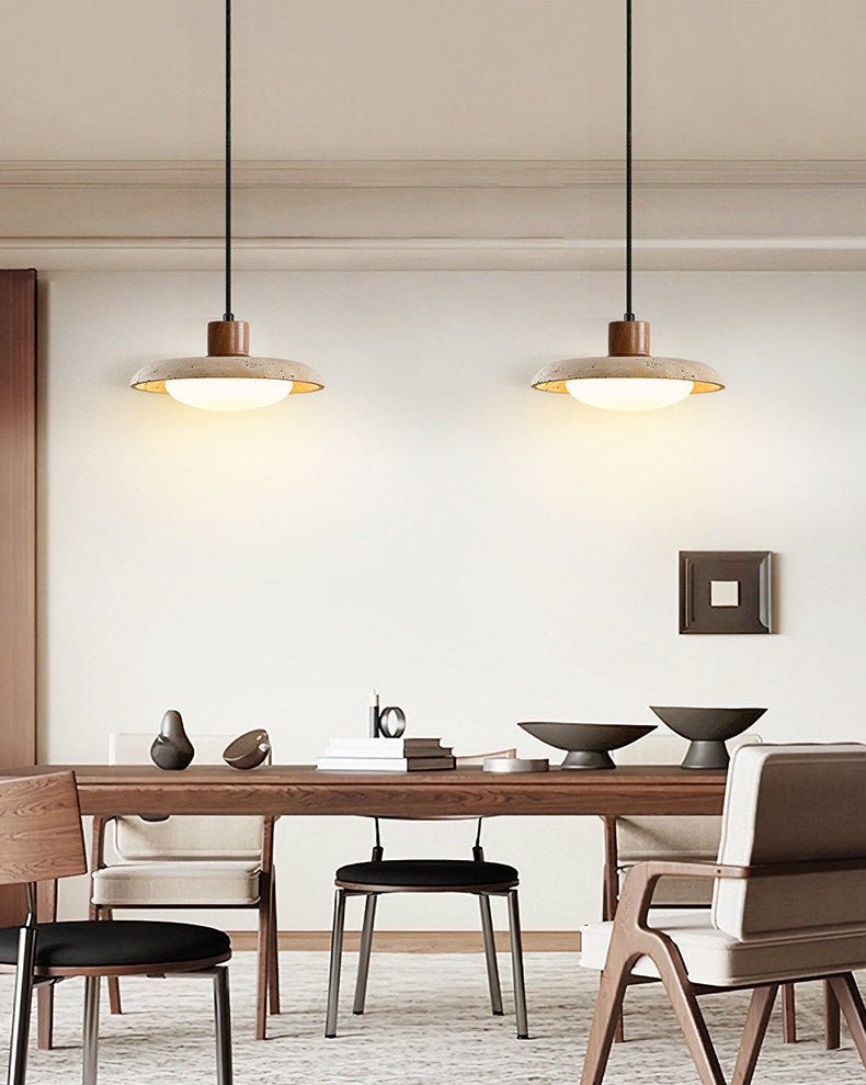 Travertine Disc Pendant Light Walnut Accent 9.8 in 6