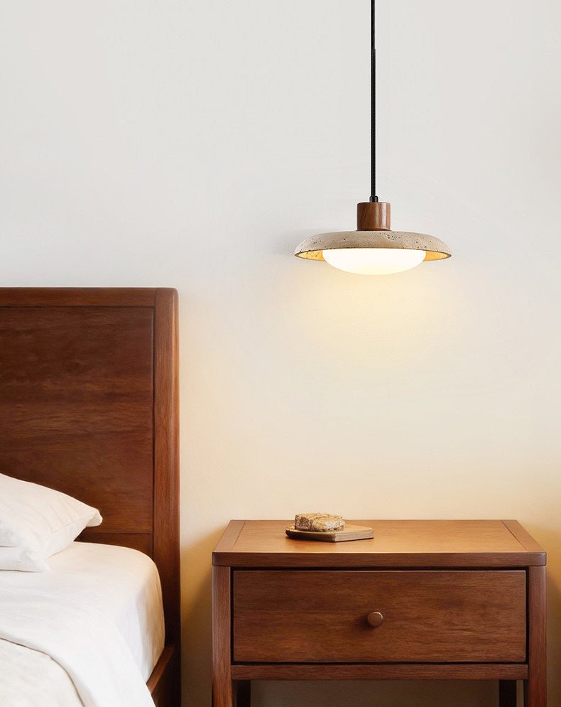 Travertine Disc Pendant Light Walnut Accent 9.8 in 7