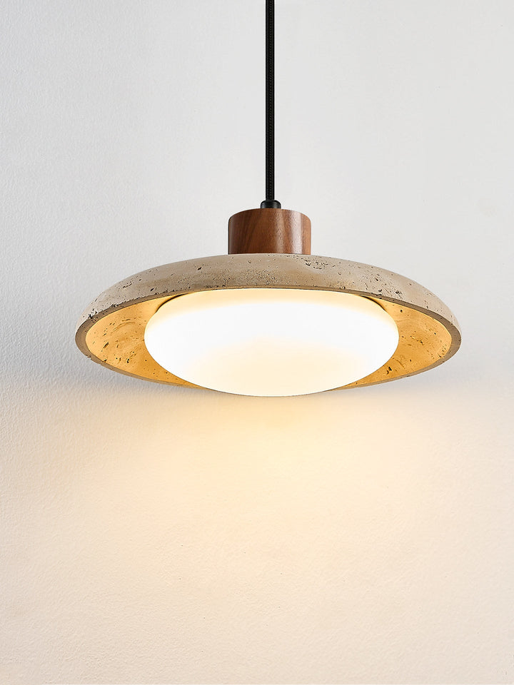 Travertine Disc Pendant Light Walnut Accent 9.8 in 8